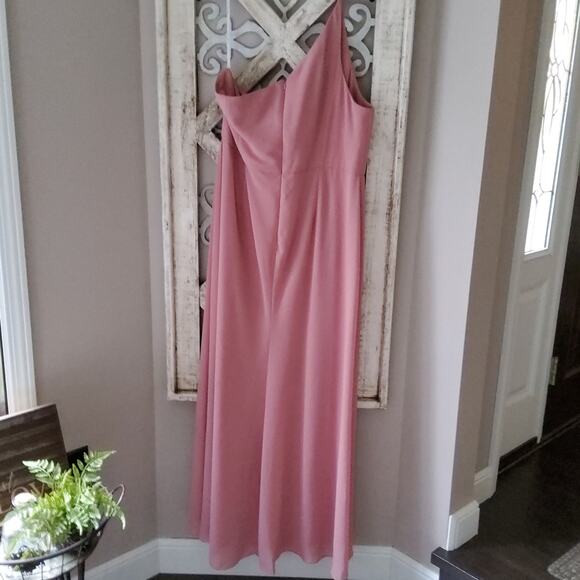 After Six Women's One-Shoulder Chiffon Gown with Thigh High Slit Desert Rose - Picture 6 of 8